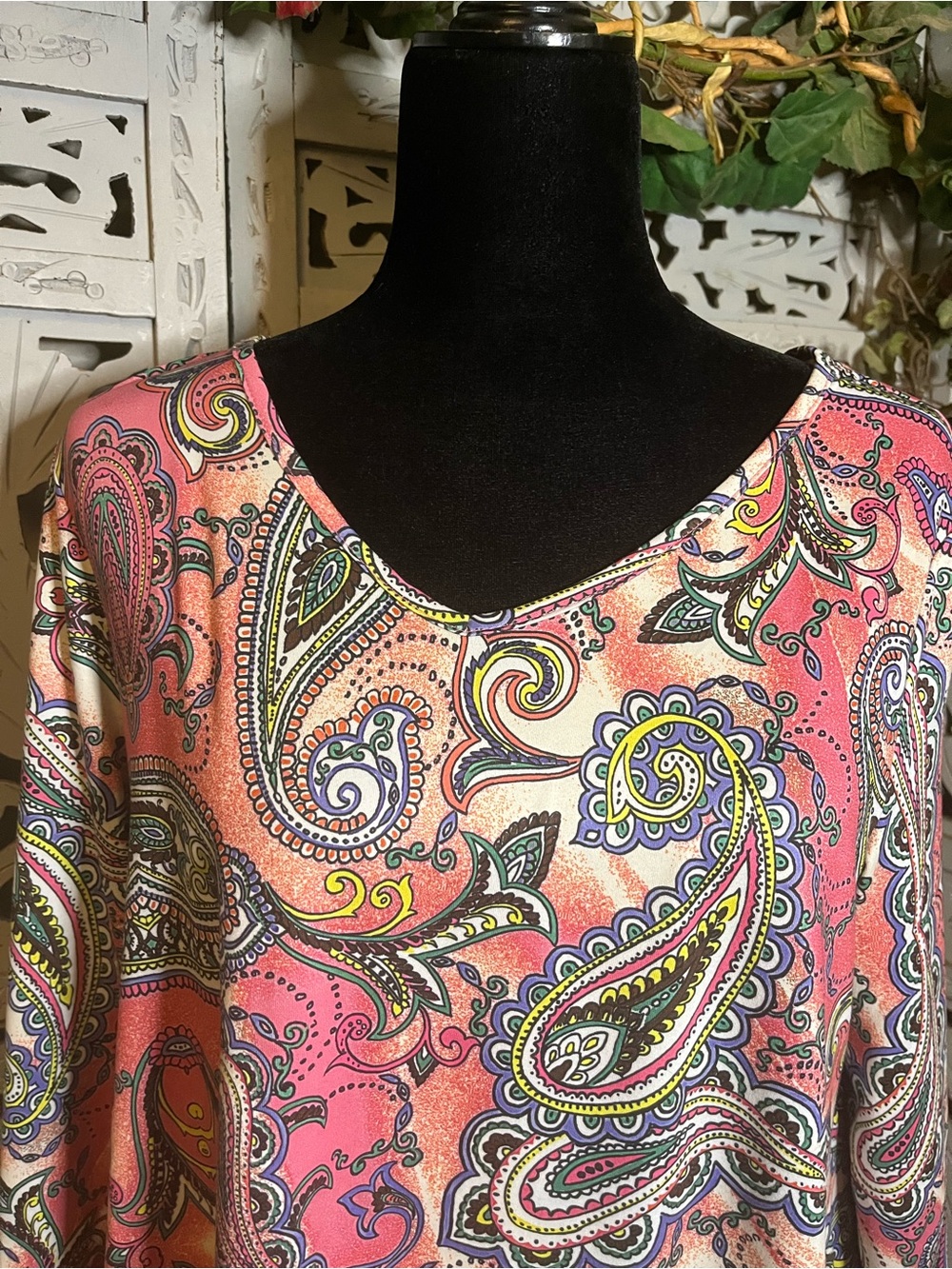 ENMAIN PERFECT WARM CORAL PINK & MULTICOLOR PAISLEY PATTERN PLUS SIZE TUNIC TOP - Picture 3 of 12